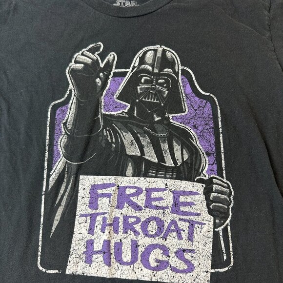 Star Wars Shirt Mens Large Black Darth Vader Free Throat Hugs Tee Graphic Funny - Picture 3 of 9
